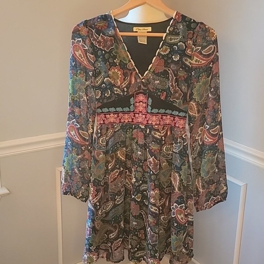 FLYING TOMATO | ANTHRO Paisley Empire Waist Embroidered Peasant Boho Chic Dress